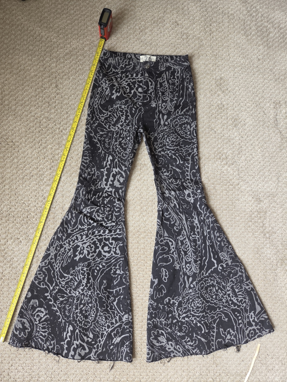Free People We The Free Black & Gray Paisley Flare Jeans